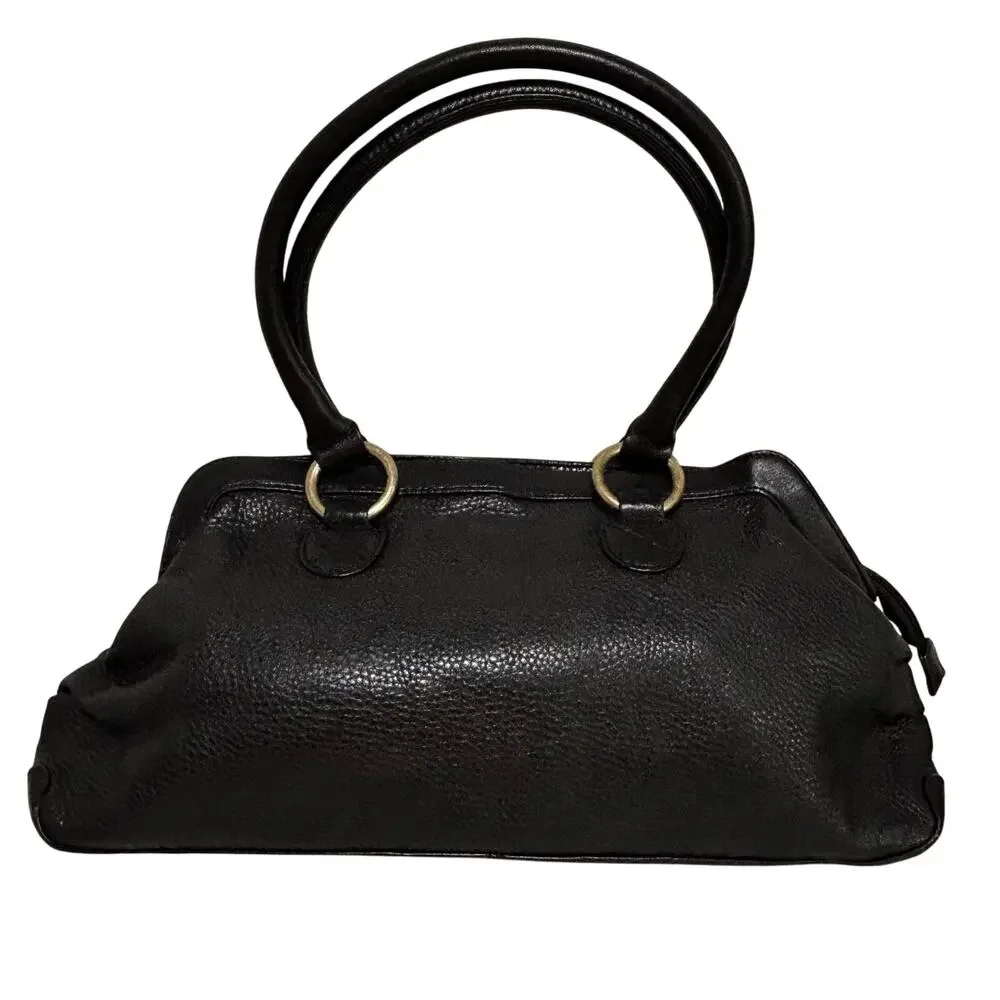 HOBO International black leather purse double handle zip top satchel handbag